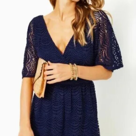 Lilly Pulitzer Parigi Skort Romper  True Navy Scalloped Shell Lace Sz XL NWOT - Picture 9 of 10